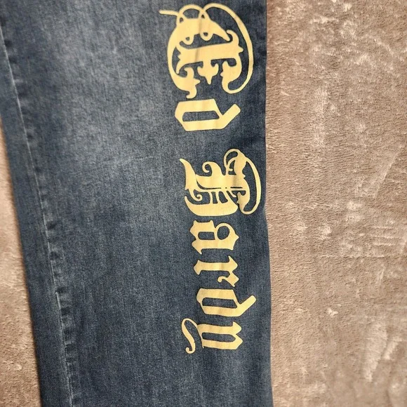 Ed Hardy Jeans Women's Size 34 Blue Wide Leg Embroidered Tattoo Print WEHD8300-3